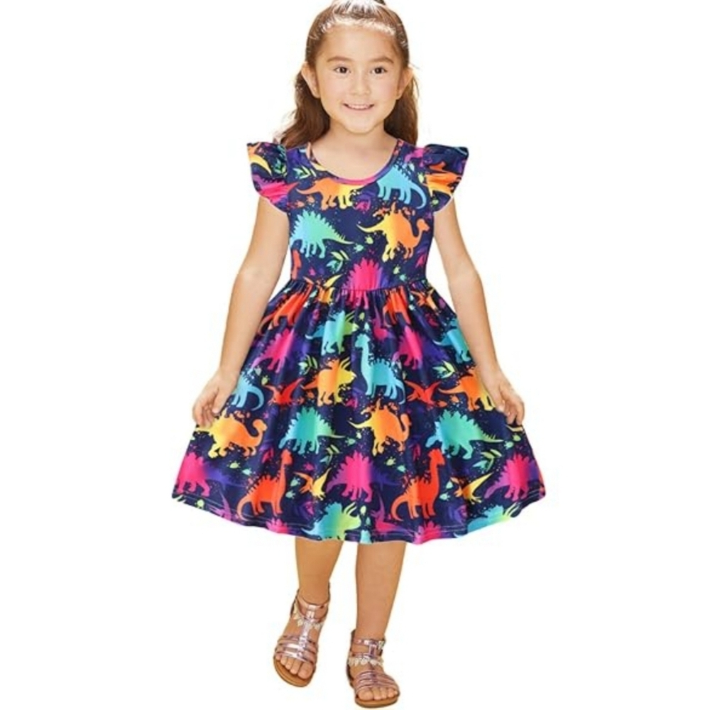 Girls' Dinosaur Printed Pullover Dress